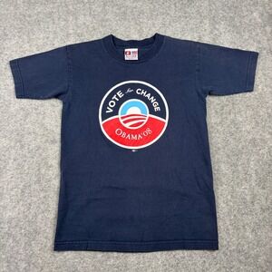 Bayside Obama 08 Vote For Change T-Shirt Mens Small Navy Blue Political Graphic
